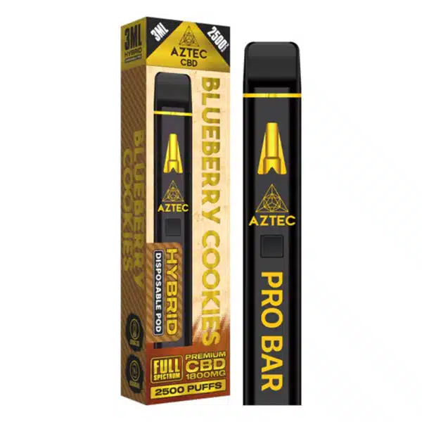 Aztec Premium Full Spectrum CBD Disposable Vape Pen Pro Bar 1800mg 3ml 2500 puffs - Hybrid Blueberry Cookies