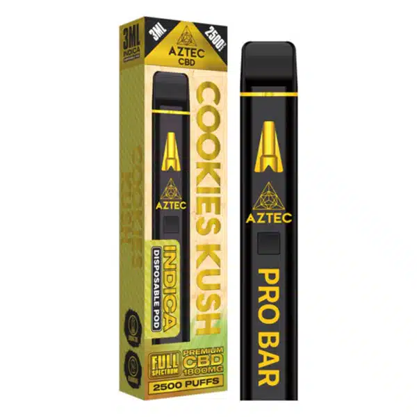 Aztec Premium Full Spectrum CBD Disposable Vape Pen Pro Bar 1800mg 3ml 2500 puffs - Indica Cookies Kush