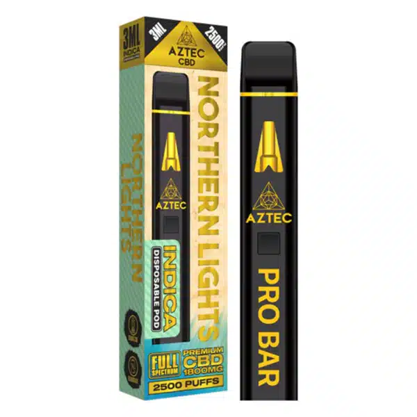 Aztec Premium Full Spectrum CBD Disposable Vape Pen Pro Bar 1800mg 3ml 2500 puffs - Indica Northern Lights