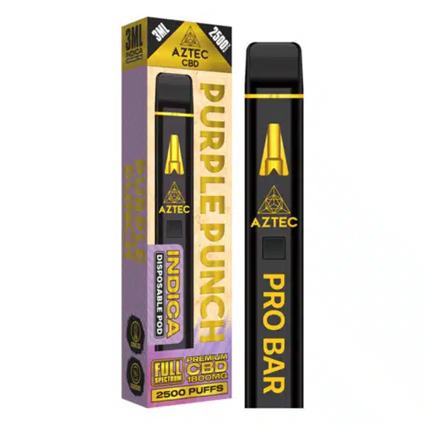 Aztec Premium Full Spectrum CBD Disposable Vape Pen Pro Bar 1800mg 3ml 2500 puffs - Indica Purple Punch