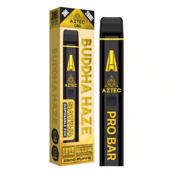 Aztec Premium Full Spectrum CBD Disposable Vape Pen Pro Bar 1800mg 3ml 2500 puffs - Sativa Buddha Haze