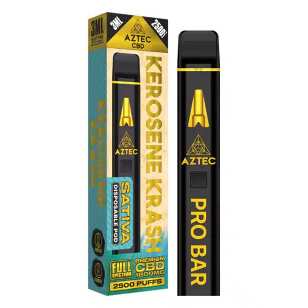 Aztec Premium Full Spectrum CBD Disposable Vape Pen Pro Bar 1800mg 3ml 2500 puffs - Sativa Kerosene Krash