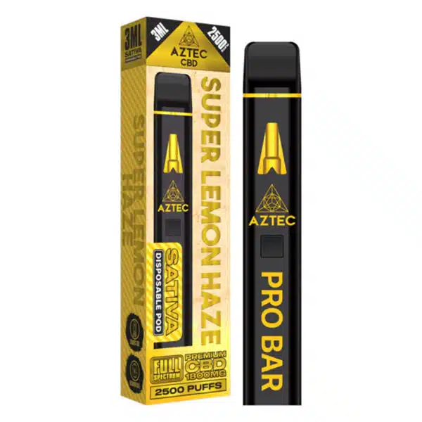 Aztec Premium Full Spectrum CBD Disposable Vape Pen Pro Bar 1800mg 3ml 2500 puffs - Sativa Super Lemon Haze